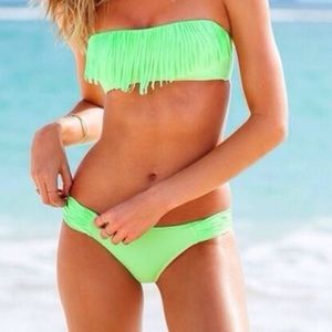 Lime green fringe bandeau